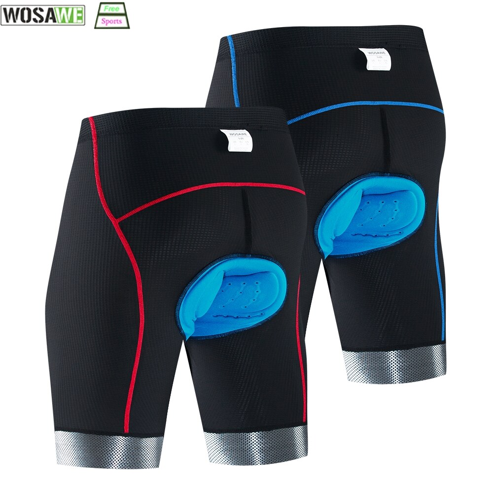 WOSAWE Bicycle Cycling Comfortable Underwear Gel 3D Padded Bike Short Pants Cycling Shorts Anti-slip Silicone Strips Blue Red