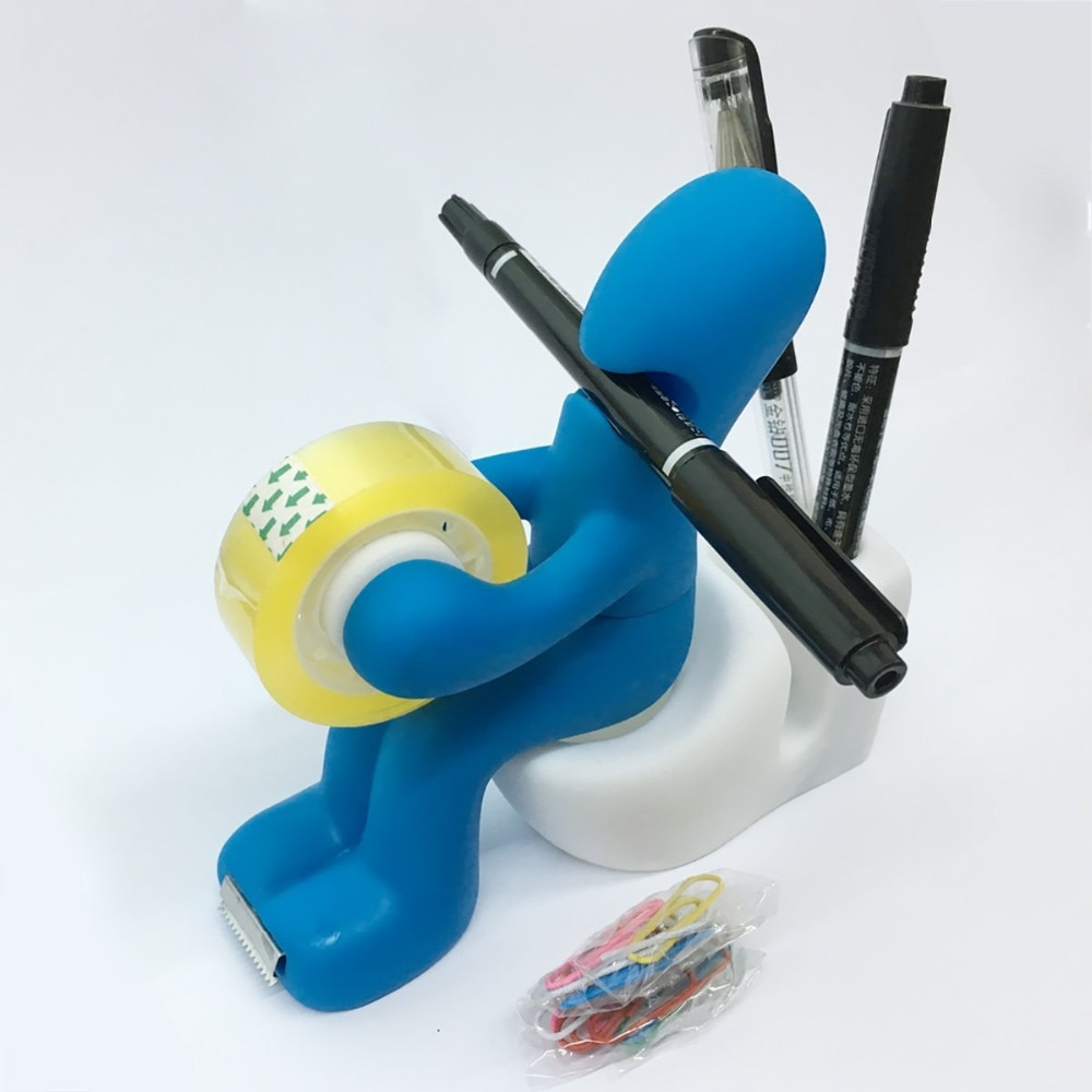 Station à fesses bleue, accessoire de bureau, stylo distributeur de ruban, rangement à Clip (bleu et blanc)