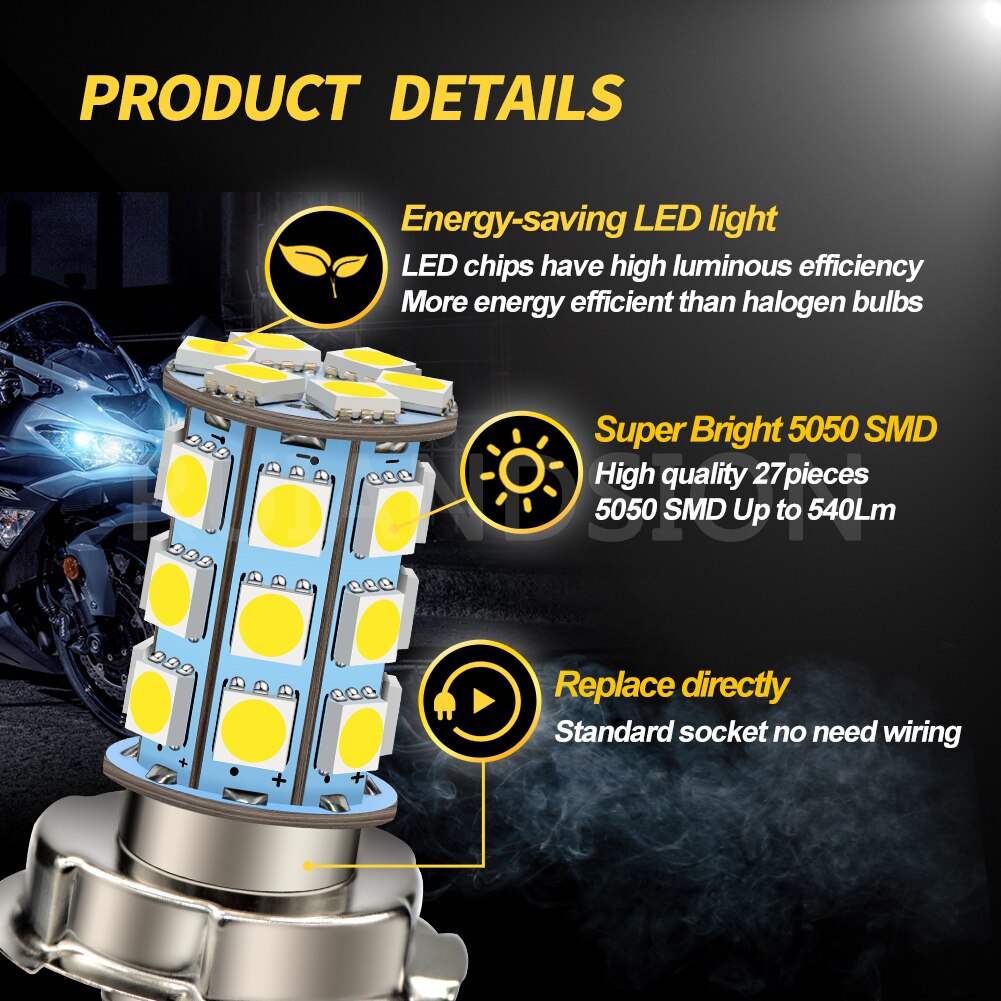2 pièces P26S LED moto rcycle Phare Ampoule DC 6 V 12 V 8 W 720LM 6000 K moto lumière 5050 27SMD Scooter Accessoire moto rbike lampe frontale