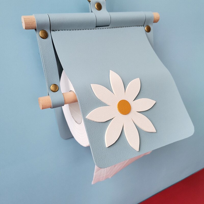 Handmade Leather Toilet Paper Holder Waterproof Flower Bathroom Roll Tissue Box Washroom Contact Paper Storage Rack Home Decor: light blue