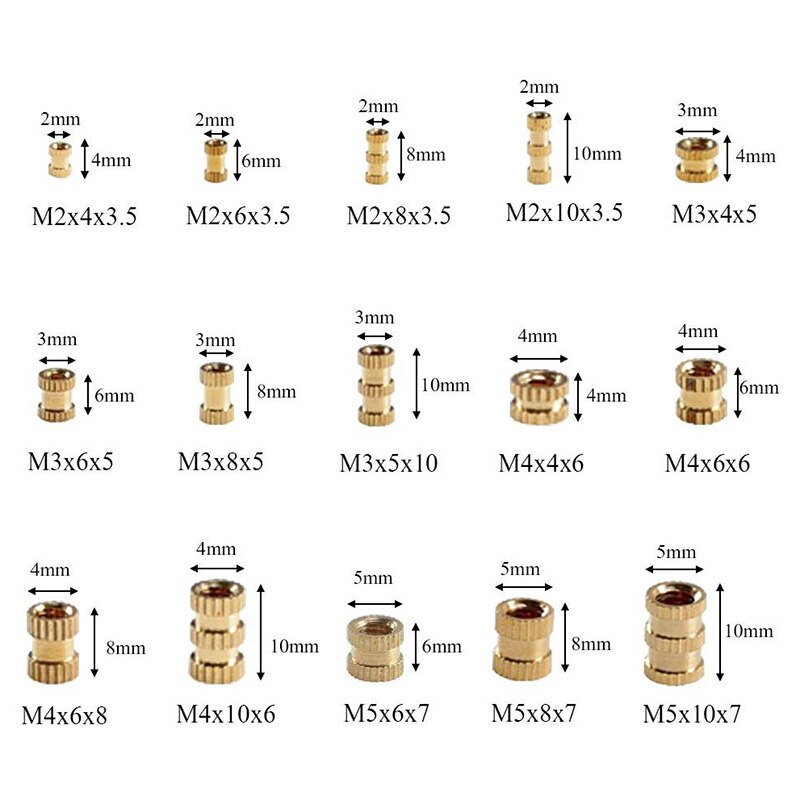 Best M2 M3 M4 M5 Female Thread Knurled Brass Threaded Insert Embedment Nut for 3D Printing Threaded Heat Set Inserts