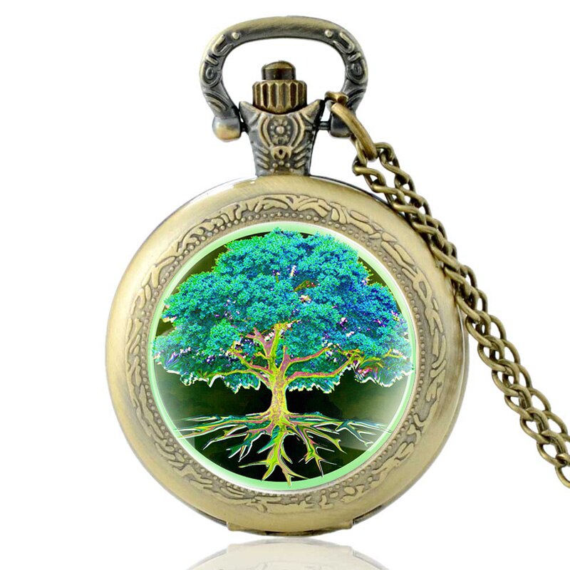 Bronzen symbool van vriendschap boom des levens glazen koepel kwarts zakhorloge ketting hangers verjaardag