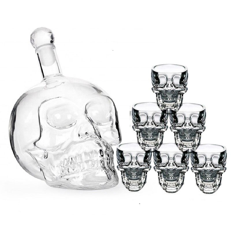 Skull Shot Glazen Beker Set Crystal Skull Decanter Glazen Fles Glas Mok Wijn Wodka Flessen Transparante Whisky Cocktail Bar