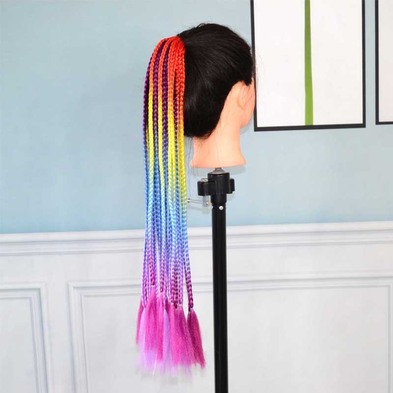 Queue de cheval synthétique colorée boîte droite tresse avec bande élastique queue de poney Extensions de cheveux accessoires de cheveux pour les femmes