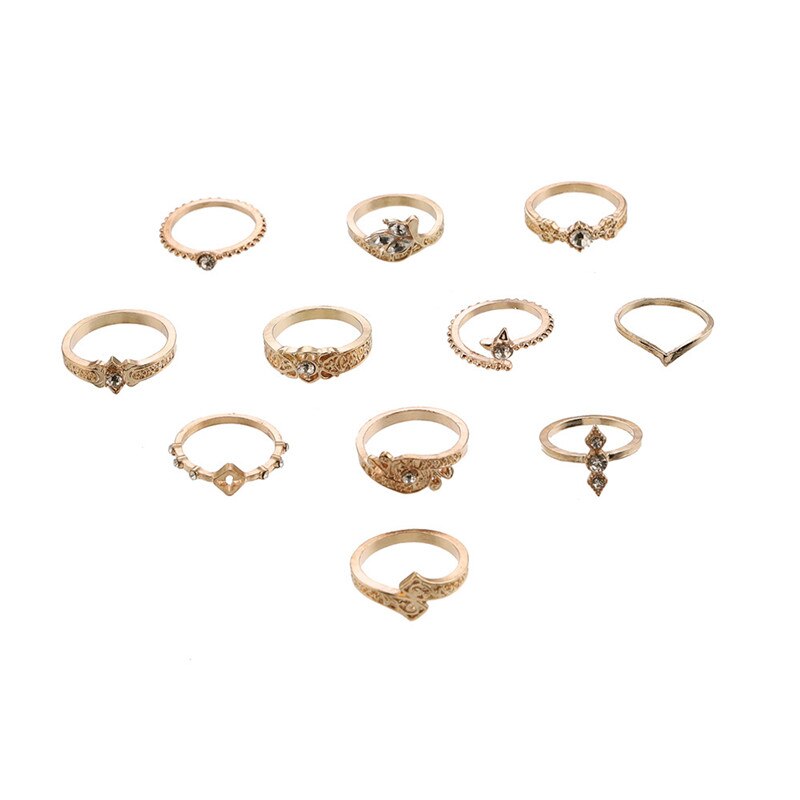 LETAPI Vintage Crystal Flower Ringen Voor Vrouwen Retro Geometrische Goud Kleur Knuckle Ring Set Statement Sieraden