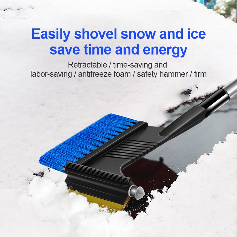 3in1 Auto Voorruit Ijskrabber Glas Sneeuw Borstel Uitschuifbare Rvs Sneeuw Remover Cleaner Auto Borstel Met Veiligheid Hamer