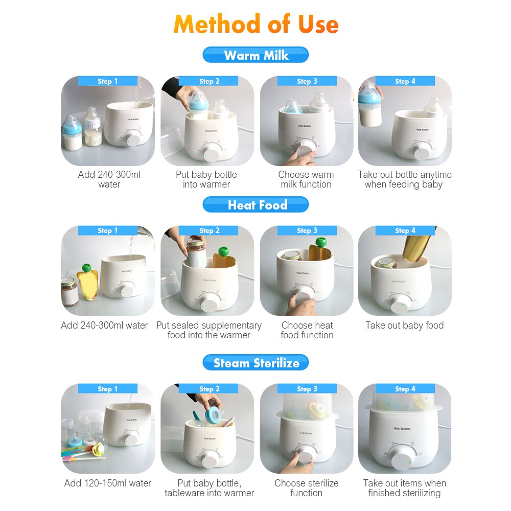 RealBubee – chauffe-biberon 3 en 1 pour bébé, rapide, chauffage des aliments, stérilisateur à vapeur, sans BPA, pour lait maternel, prise EU/US