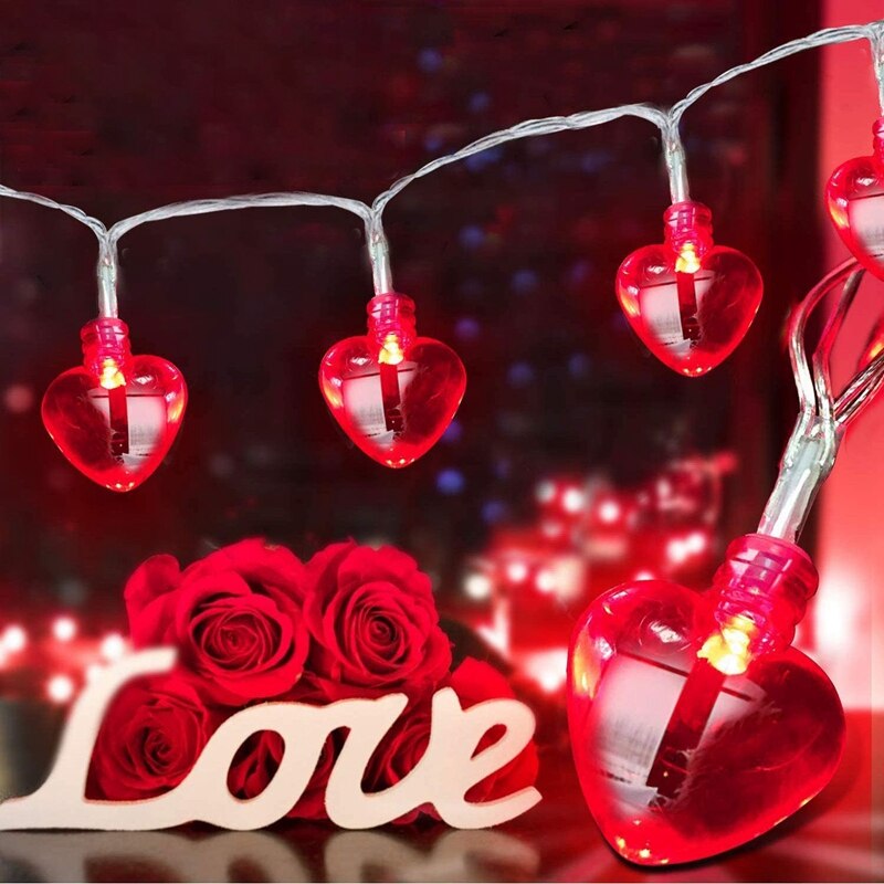 Love Heart Shaped String Lights Bedroom Light Decorations 20 LED Fairy Lights Valentine's Day String Light Party Wedding