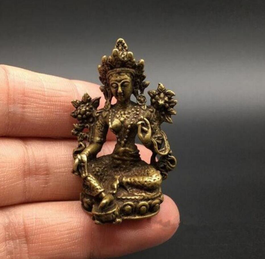 Copper Statue Chinese pure brass Green tara buddha small statue