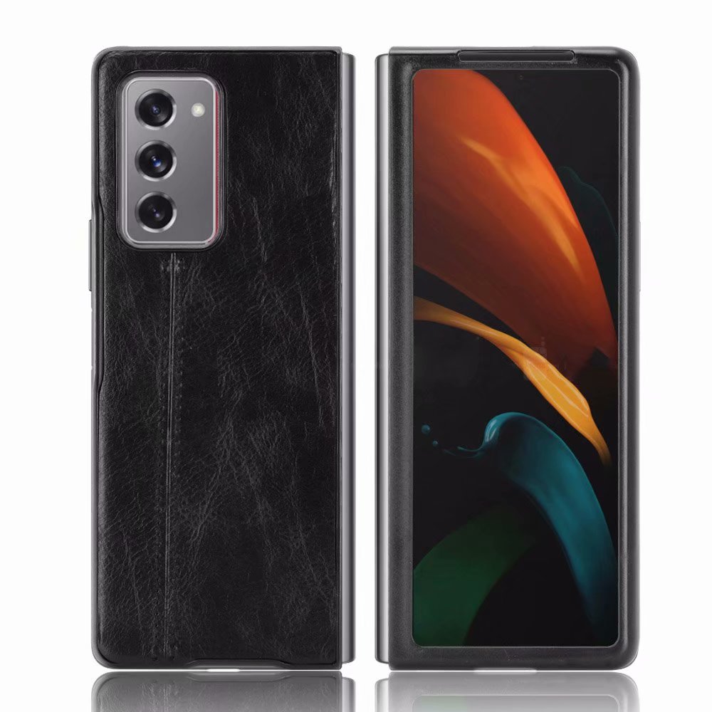 Caso de couro do plutônio para samsung galaxy z fold 2 caso duro capa para samsung galaxy z fold2 5g capa à prova de choque coques: Black