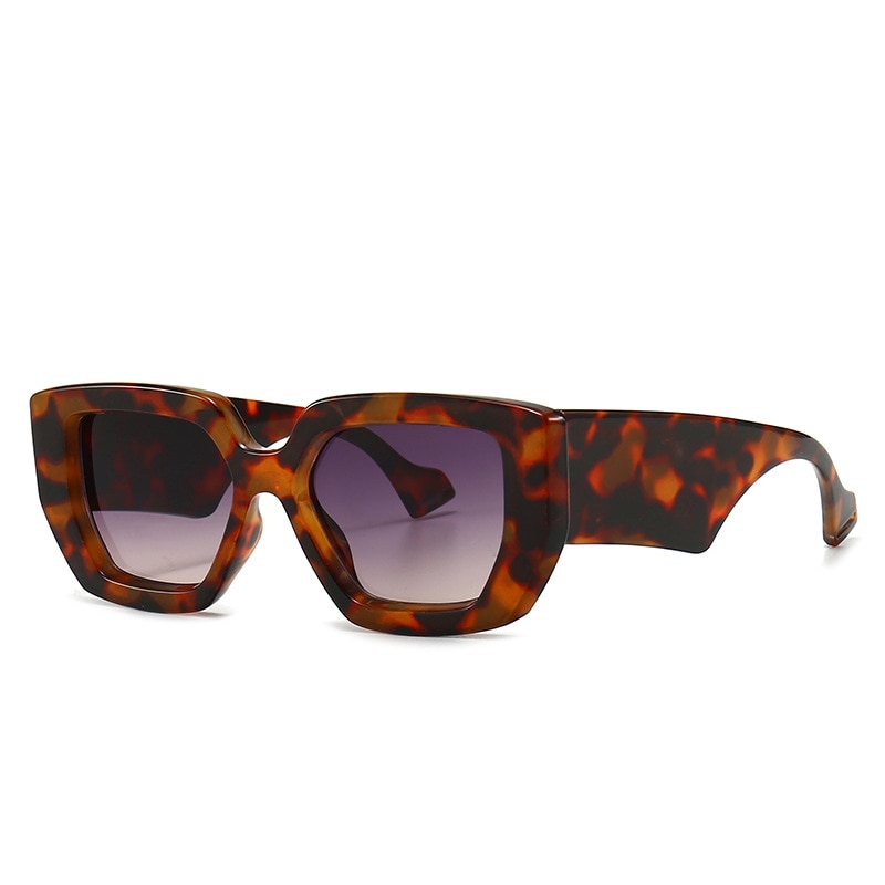 Vintage vierkante zonnebrillen voor dames en heren, beroemd luxe merk, grote frame-gradiënt zonnebril voor dames  uv400: Luipaardgrijs