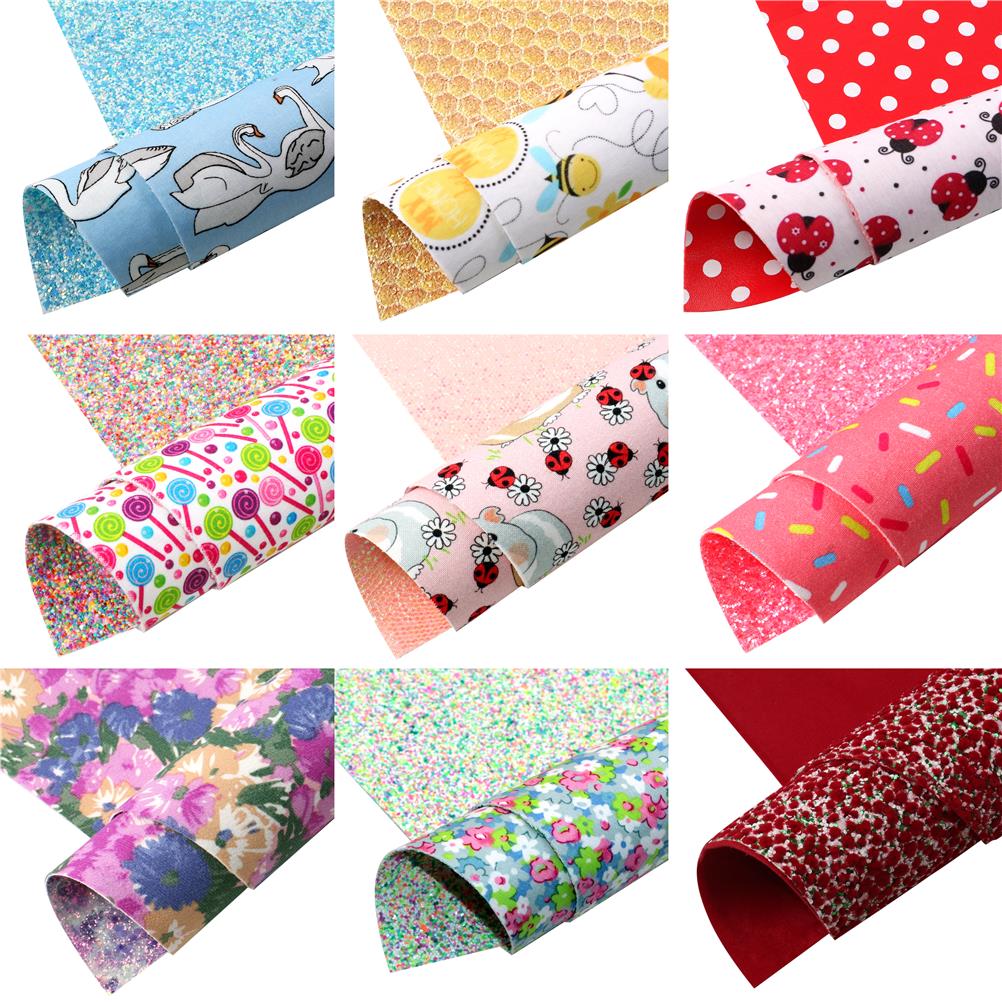 Hojas de cuero de imitación de doble cara y tela, estampado Floral de abeja, caramelo, cuero brillante, grueso, 20x33cm para pendientes DIY