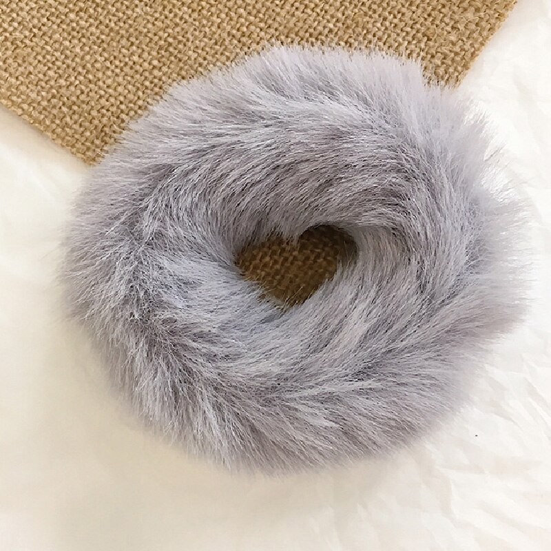 fluffy fuskepels lodne scrunchie elastisk fast hår ringe tau bånd glipper rundt jenter gul rød grønn hestehale plysj hår: Grå