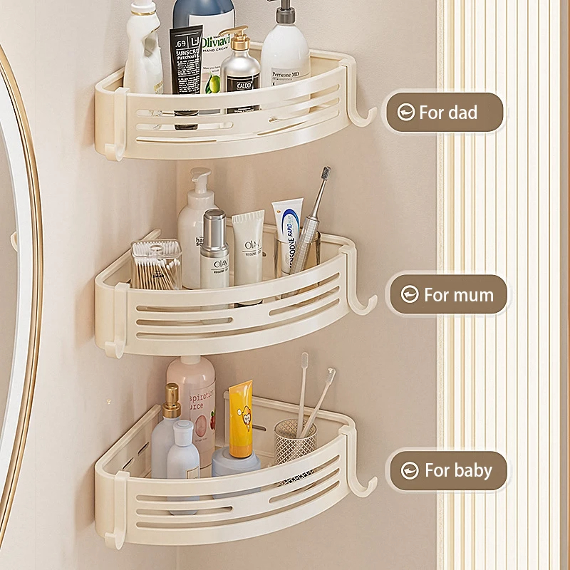Bathroom Rack Without Punching Wall-Mounted Corner Rack Space Aluminum Bathroom Organizer Storage Rack Bathroom Kitchen Bathroom
