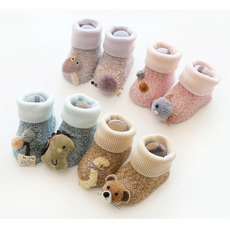 0-3Years Infant Baby Mädchen Junge Anti-slip Socken Cartoon Drucken Warme Socken Neugeborenen Slipper Schuhe Stiefel
