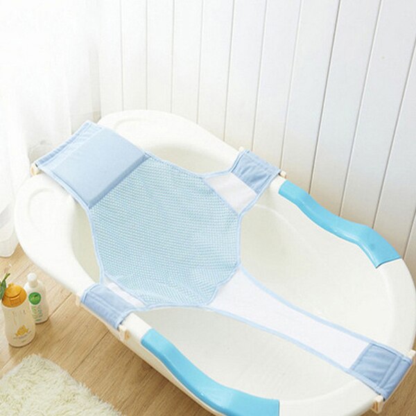 Baby mesh badekar sæde netto støtte slynge spædbarn badekar hængekøje justerbar åndbar brusenet: Blå