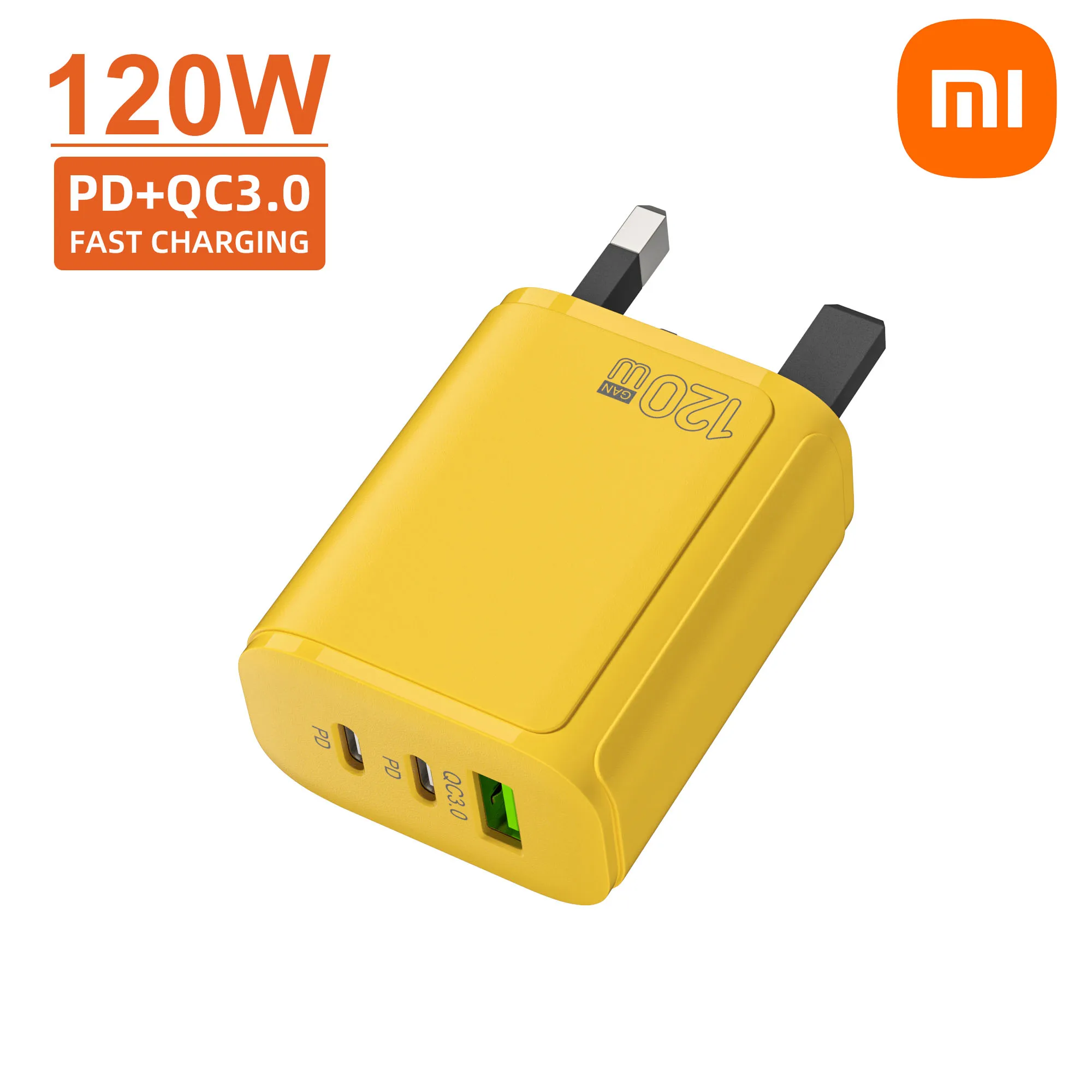 Xiaomi 120W Ultra Fast Charging Dual PD Quick Mobile Phone Charger 3 Ports QC3.0 USB Type C GaN Charger EU/US/UK Wall Adapter: green