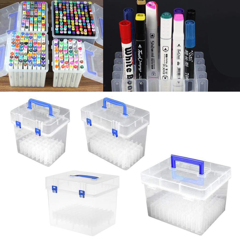 Transparent Marker Pens Storage Box Container Art Craft Tray Office Desk Organizor Home School Students Study Supply