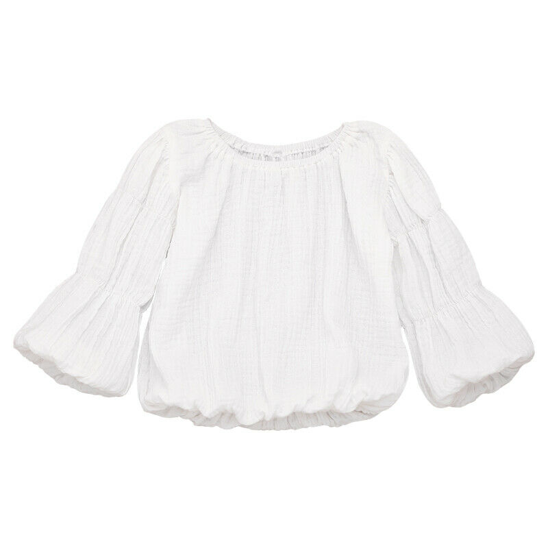 4 Kleuren Baby Meisjes Lantaarn Mouwen Tops Shirts Blouse Warm Ronde Hals Herfst Kleding: WHITE / 5