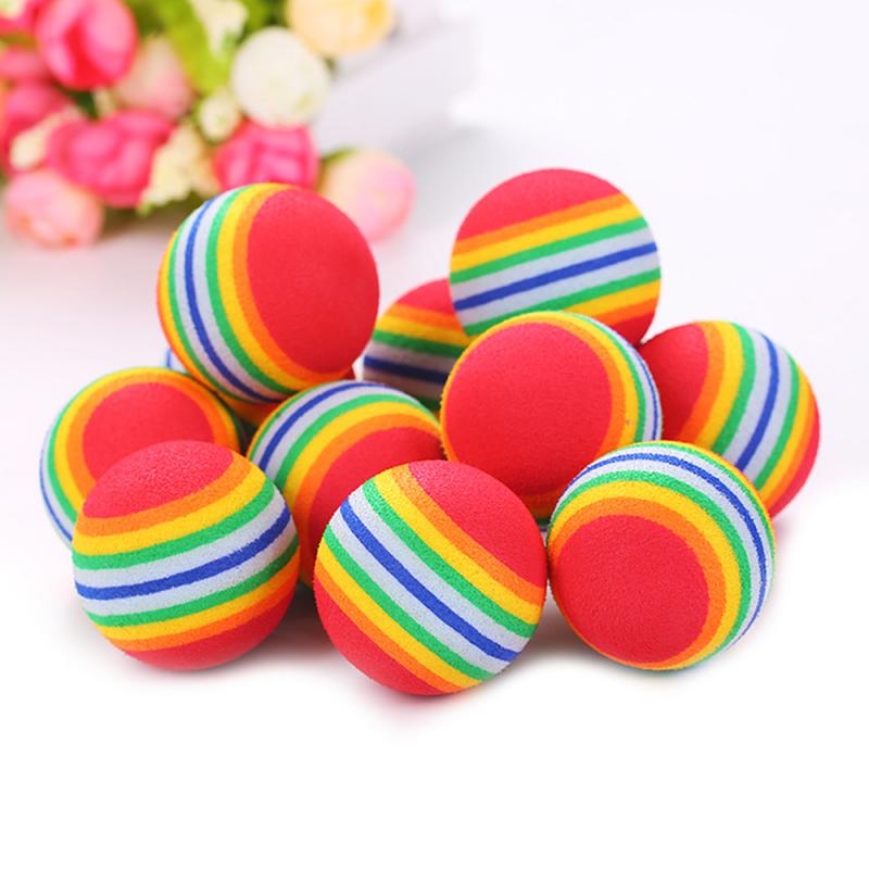 Bolas de juguete de seguridad para mascotas, Mini bolas de arcoíris para gato y perro, juguetes interactivos para masticar, pelota para rascar, suministros de entrenamiento para mascotas, 2 piezas