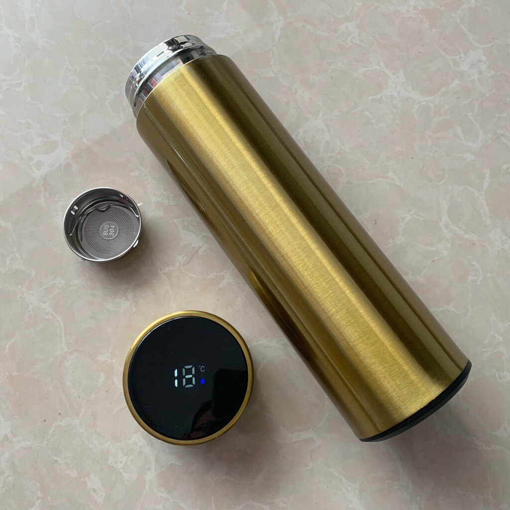 LED Temperature Display Vacuum Thermal Flask 304 Stainless Steel 13 Colours thermos bottle cute water bottle thermos mug: Gold