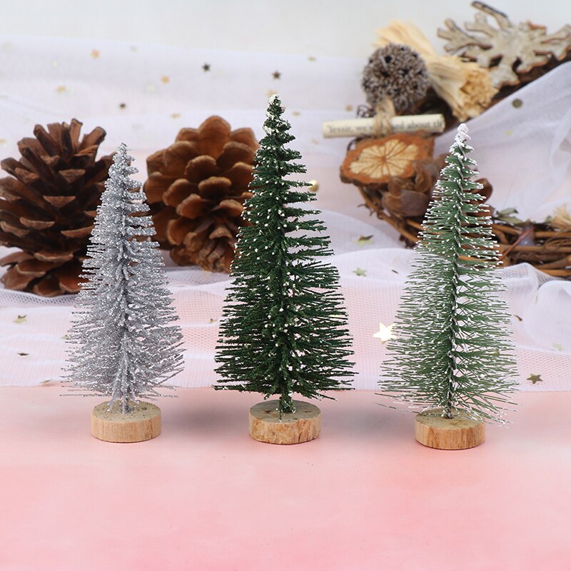 DIY 7/9cm Christmas Tree Mini Pine Tree With Wood Base Handmade Home Table Top Decor Miniatures
