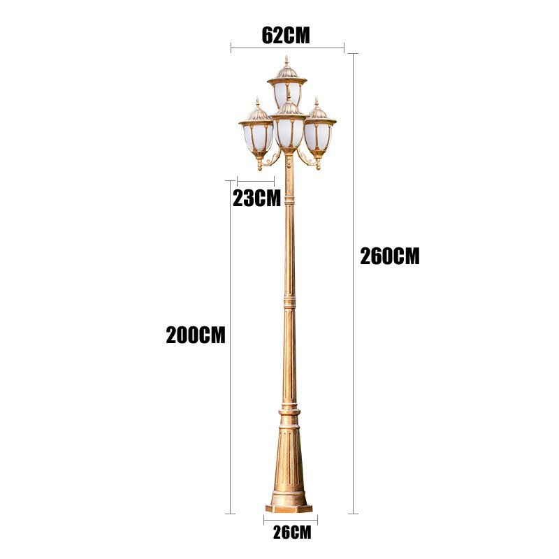 (H≈2.5M)European garden lamp room outdoor street lamp lawn lamp high pole lamp four head garden landscape lamp waterproof: Four heads-bronze