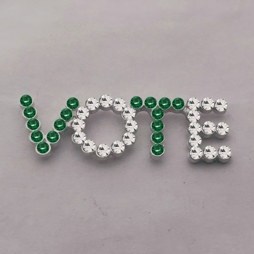 Rhinestone Pearl Vote Pin Brooch Jewelry: green clear