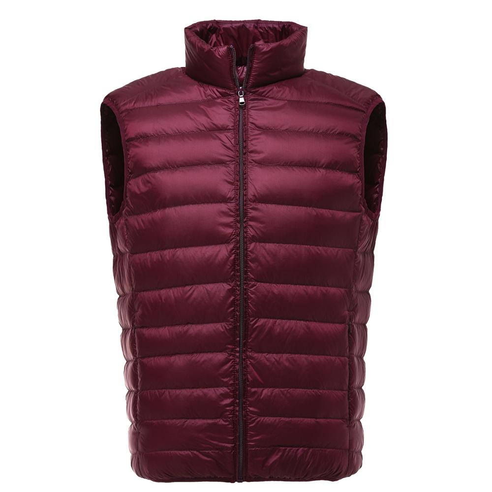 nouveaux hommes sans manches veste hiver ultra-léger blanc canard vers le bas gilet mâle mince gilet hommes vêtements coupe-vent gilet: Wine Red / L