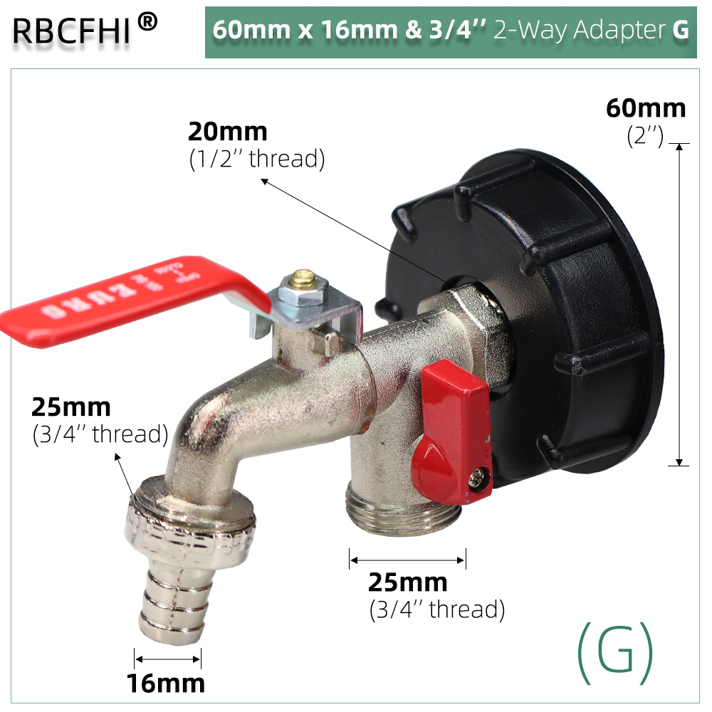 IBC Tote Adapter S60 Coarse Thread x 16mm 1/2'' 3/4'' Water Tank Shut Off Ball Valve Garden Hose Tap Ton Barrel Faucet Connecter: Blue