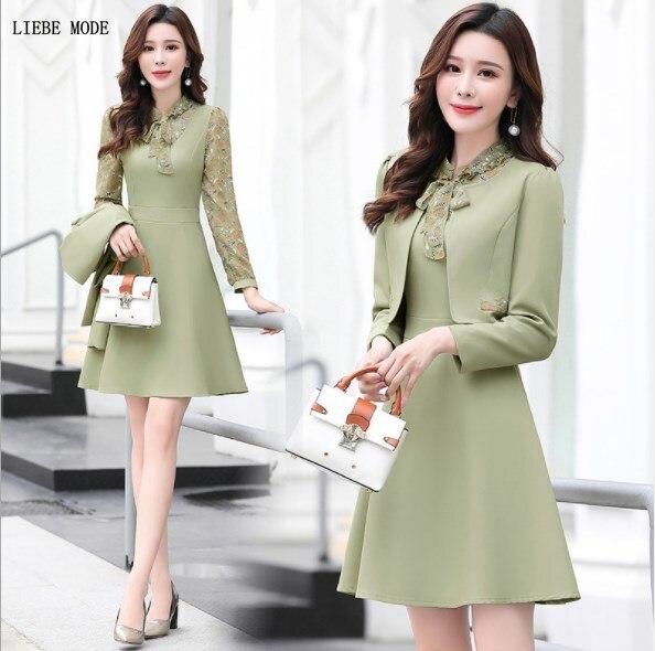 Damen Beiläufige Kurze Kleid Anzüge Süße Jacke und Kleid 2 Stück einstellen Outfit Büro Tragen Frauen Kleid mit Blazer Rosa gelb Grün