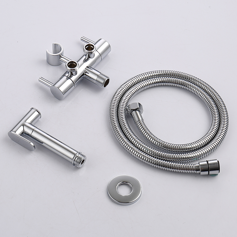 Bidets Kraan Chrom/Zwart/Goud Wc-reiniger Set Douchestraal Bidet Spuit Wc Kranen Wall Mounted Douche Bidets: Chrome Whole Set