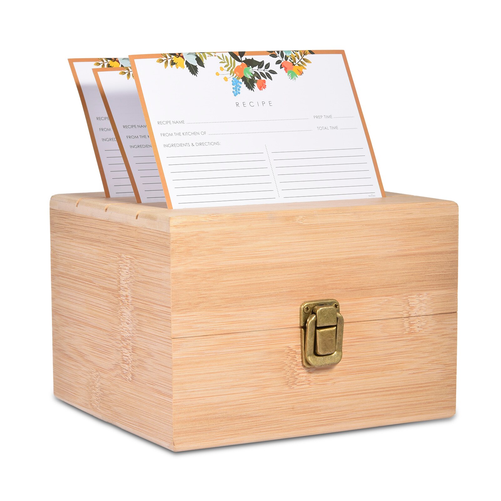 Kitchen Wooden Recipe Box Retro Practical 50Pcs Double-sided Recipe Cards Quick Access To Recipe Partitions For Beginners: Default Title