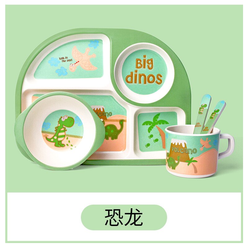 Bamboo Kids Dinnerware Set,Food Plate Bowl Cup Spoon Fork Dishware,Cartoon Tableware,Healthy Mealtime,Dishwasher Safe,BPA Free: K