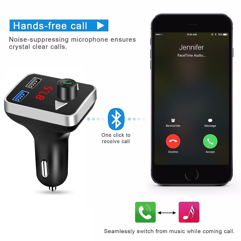 Dual USB Handsfree FM Transmitter USB AUX Bluetooth Car Kit Car Charger Adapter Wireless Car MP3 Player TF U disk support FLAC