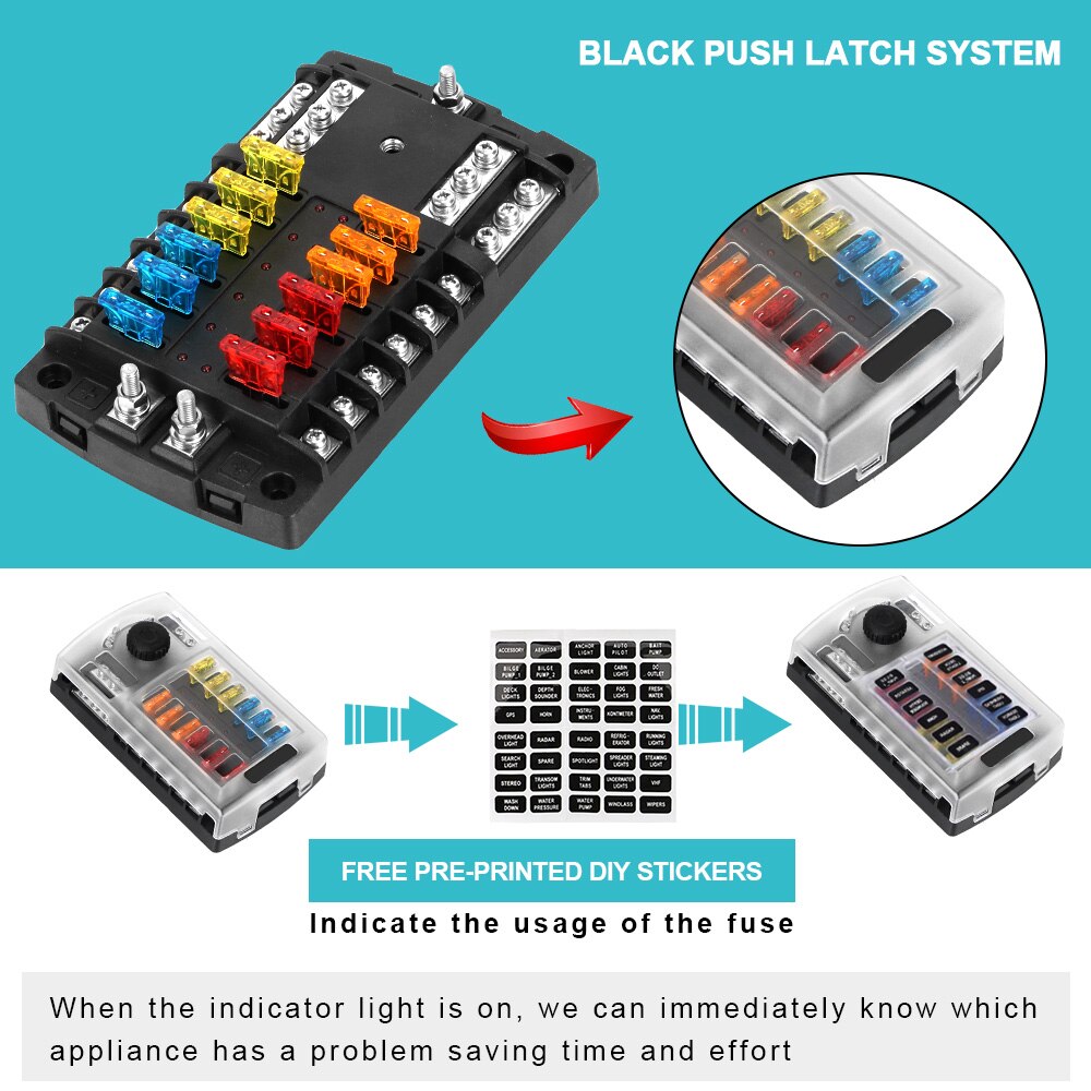 Fuse Box Holder Plastic Cover 60V 300A 6 Ways 12 Ways Blade Fuse Block Block & Warning Indicator For Auto Car Marine Trike