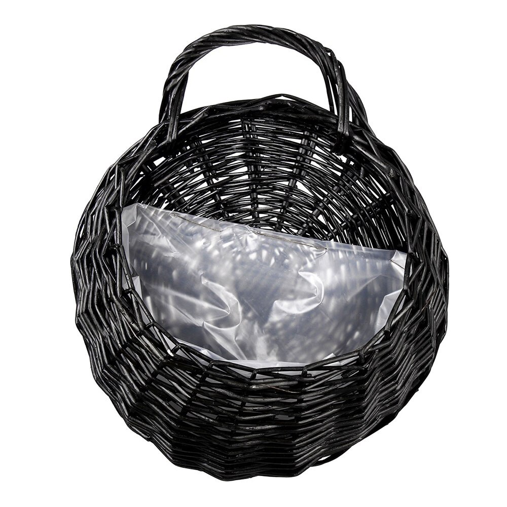 Flettede rattan blomsterkurv håndlavet 23*18cm vase hængende kurv planter rede vin krukke beholder væg plante indretning: Sort