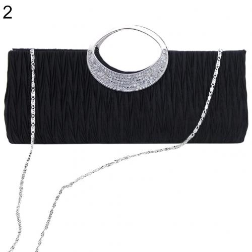 Sales! Vrouwen Luxe Strass Satijnen Geplooide Avondtasje Party Clutch Purse Handtas: Black