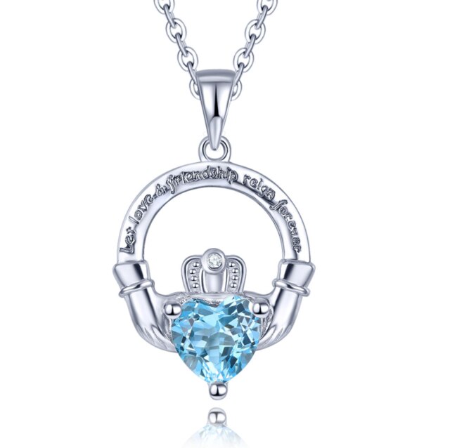 Hutang Colorful S925 Pendants for Women 0.76 Carats Created Emerald Heart Shape Women Romantic Lovely Silver Pendant: Sky Blue Topaz