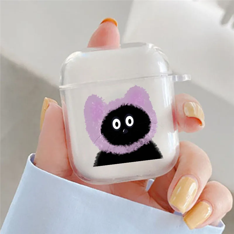 Funny Cartoon Black Cat Earphone Case For Apple AirPods 4 3rd 2 Pro 2 Transparent Cover For Airpod 1 3 Protective Cute Box Shell: XS / Olive