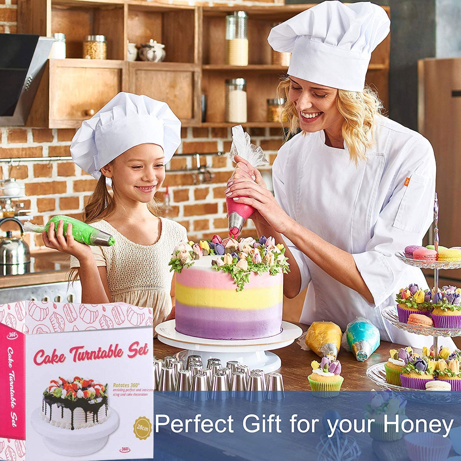 Turntable Pastry 141pcs Pastry Kit with Pastry Socket, Pastry Bag, Spatula Egg Beater Muffin Pan Pastry Utensil Kit