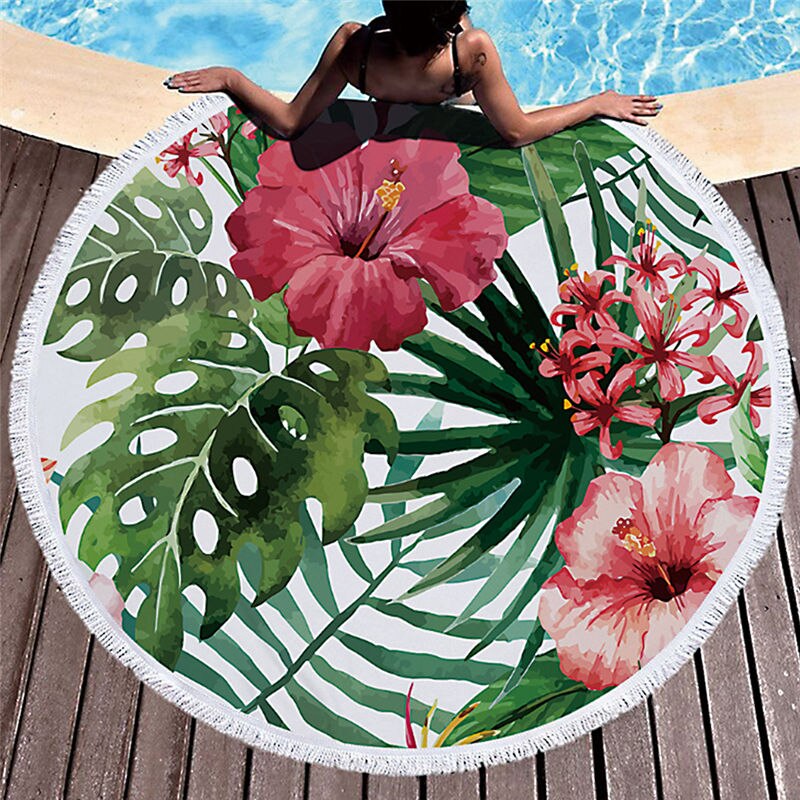 Printed Large Leaves Flower Beach Towel Round Microfiber Beach Towels Roundie Adults Serviette De Plage Toalla Playa: 12