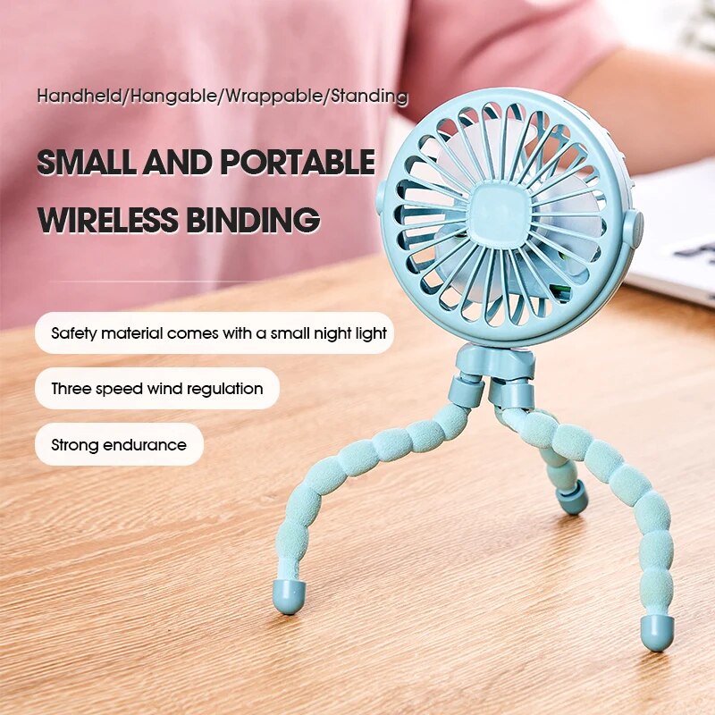 Ventilador oscilante portátil para cochecito, Mini asiento de coche Personal de mano, ventilador para bebé con trípode Flexible, funciona con batería USB con Clip