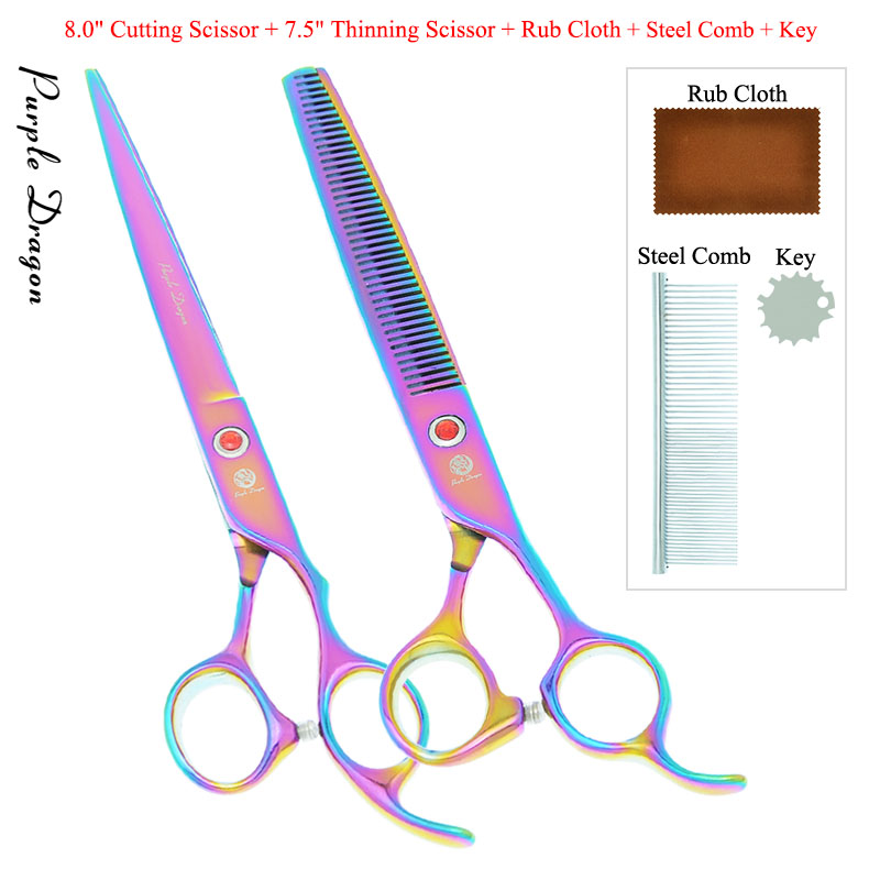 8.0 &quot;lila Drachen Hunde Pflege Schere Haustiere Gerade Gebogen Schneiden Tijeras Friseur 7.5&quot; Ausdünnung Scher Ebene Trimmer B0051B: B0051B-09-80