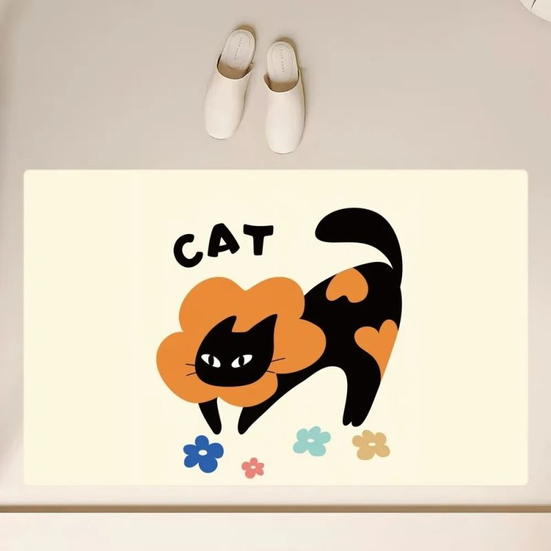 Niedliche schwarze Katze bat matt Kieselalgen Schlamm rutsch feste Karikatur Fuß matt Super saugfähige Küche Teppich Toiletten boden Teppich Heimat Zimmer Dekoration: Lila / 400MMx600MM