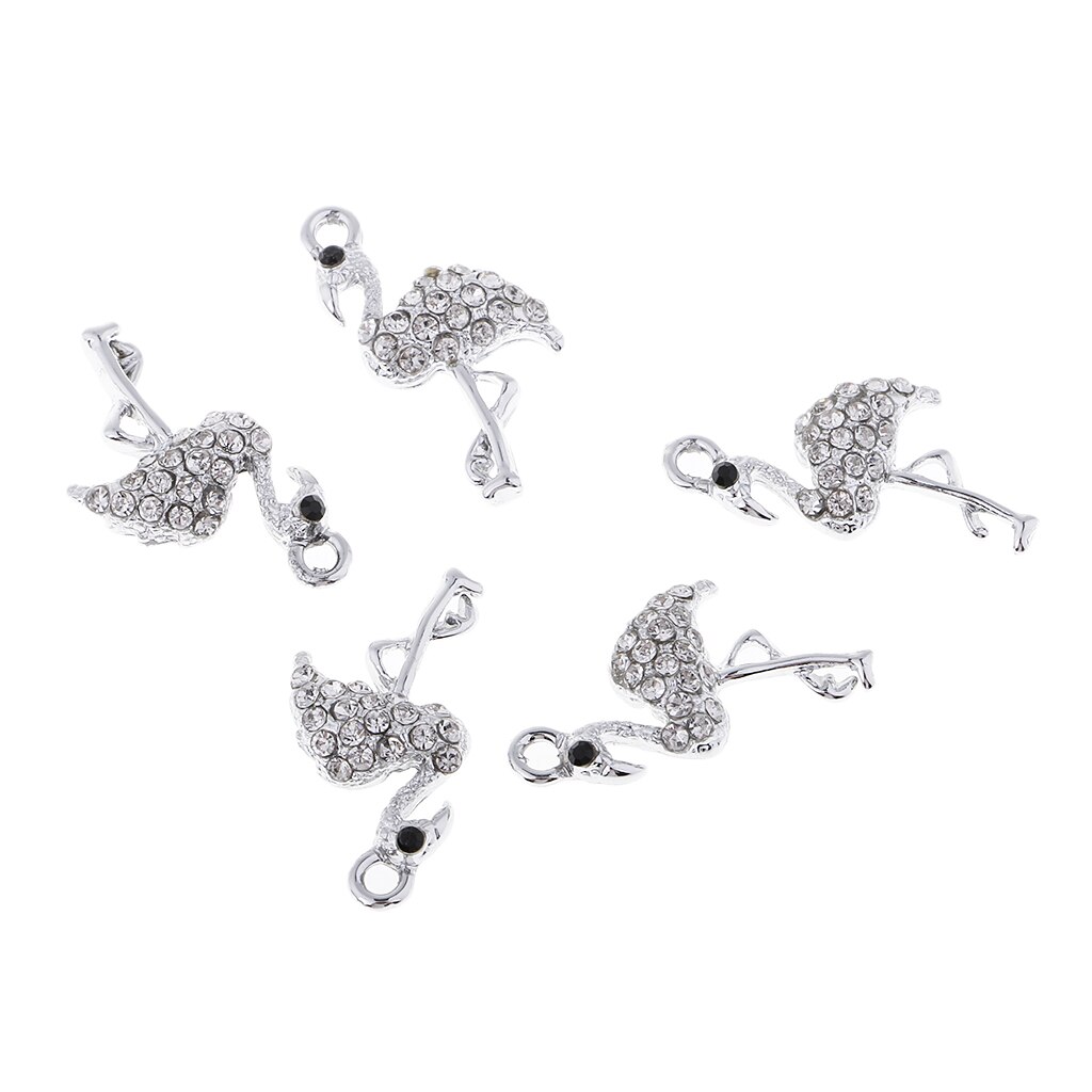 5 Stuks Legering Kristal Flamingo Hangers Diy Sieraden Maken Charms Bevindingen