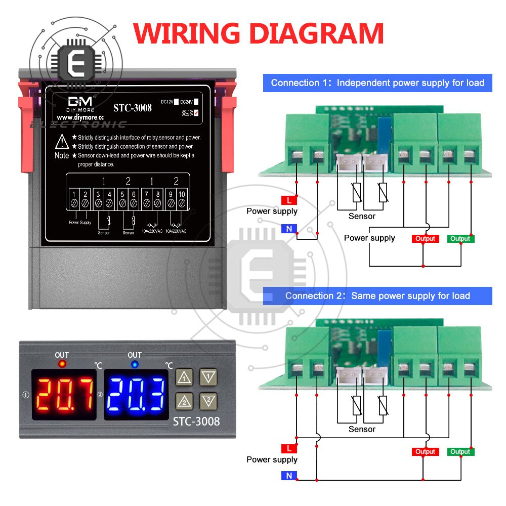 STC-3008 3018, 3028 AC 110-220V DC12V 24V 10A doble Digital controlador de temperatura del higrómetro del calefacción, refrigeración, termostato incubadora