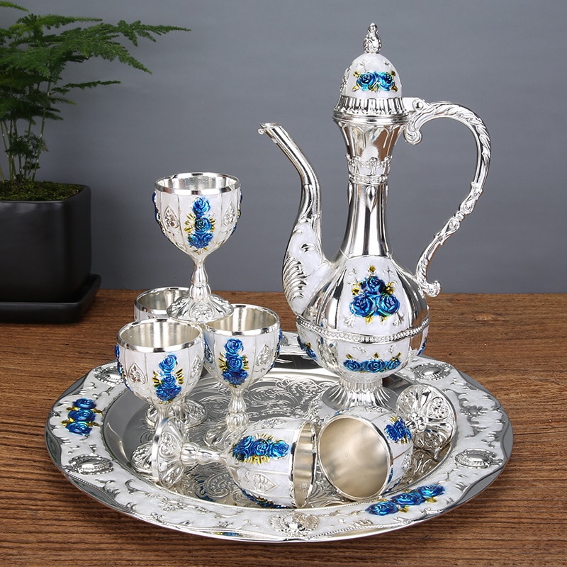 Russo vinho decanter conjunto vinho branco decanter estilo abóbora vinho pote de uma bebida copo casa criativa antiguidade: Azul