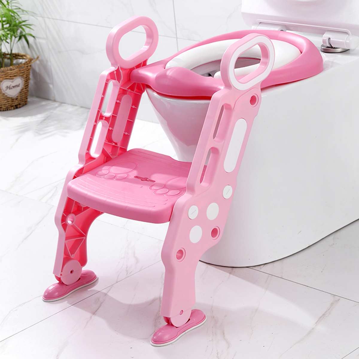 Baby Potty Toilet Training Seat With Stairs Folding Adjustable Toddlers WC Urinal Boys Girls Safe Soft Cushion Safety Chair: light pink