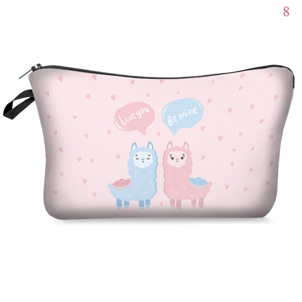 Saco cosmético à prova dwaterproof água impressão folha de alpaca saco de toalete para viagens organizador maquiagem beleza bolsa feminina zíper bolsa: 8